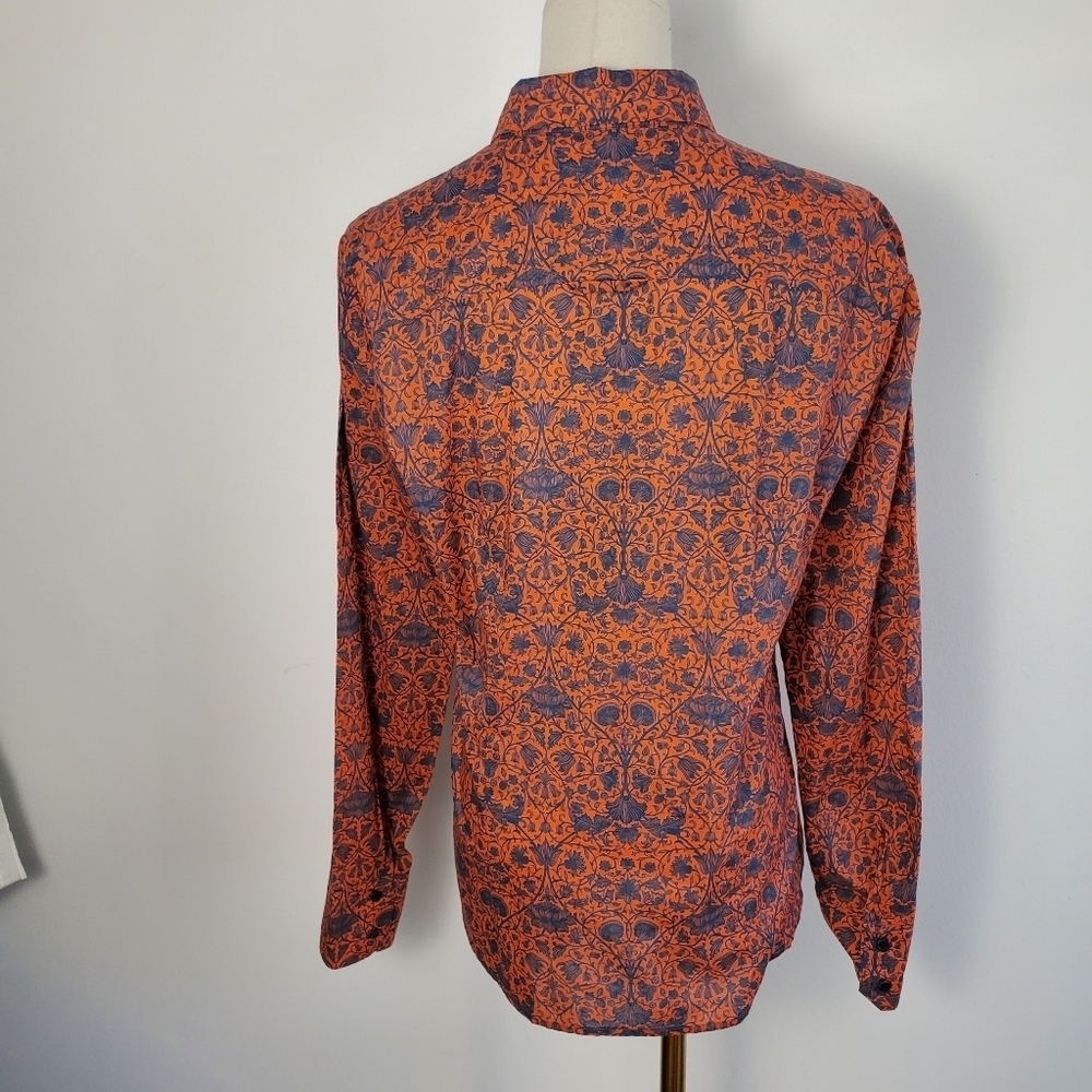 Judith & Charles Cotton Orange and Blue Long Sleeve Button Down Shirt - Picture 10 of 12